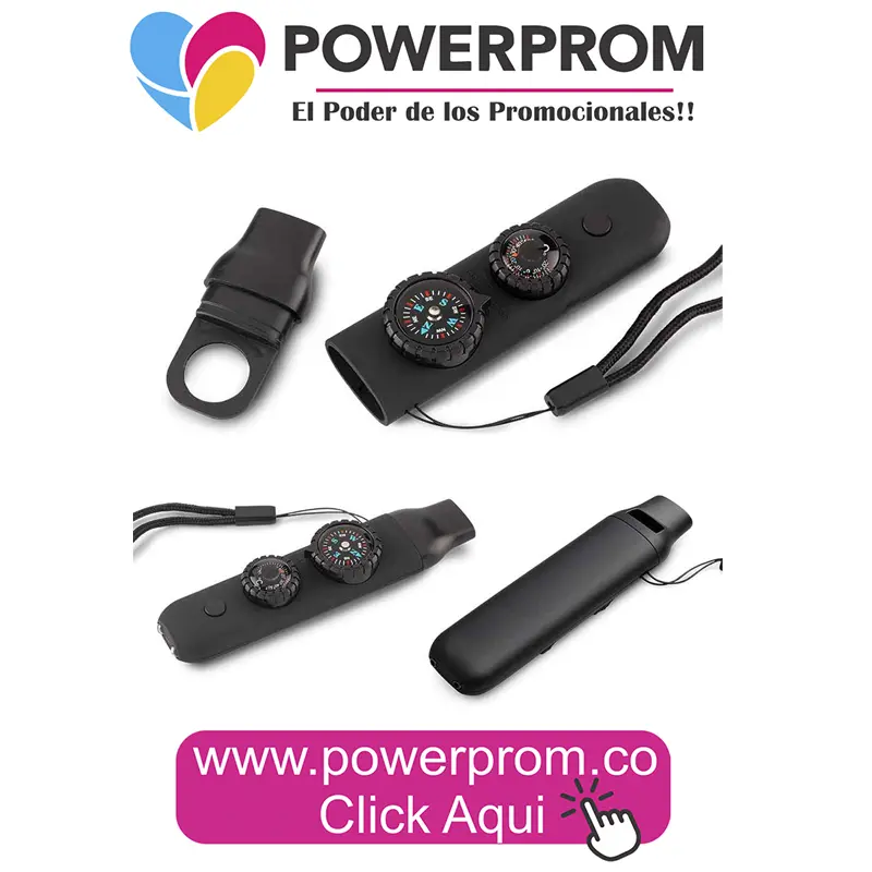 Pito 5 en 1 personalizado con logo para eventos deportivos y seguridad.