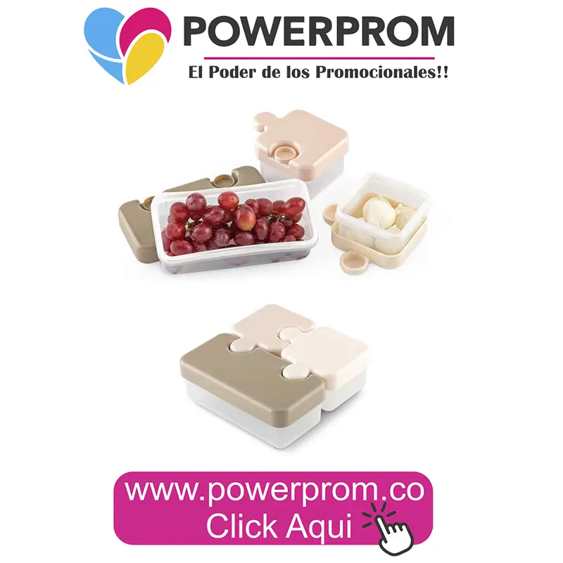 Portacomidas Puzzle personalizado con logo para campañas de bienestar en Colombia.