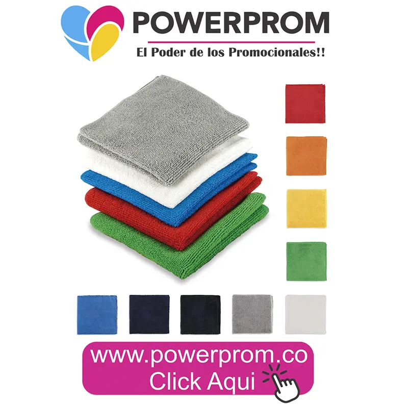 Paño en microfibra personalizado con logo PowerProm Bogotá y Colombia