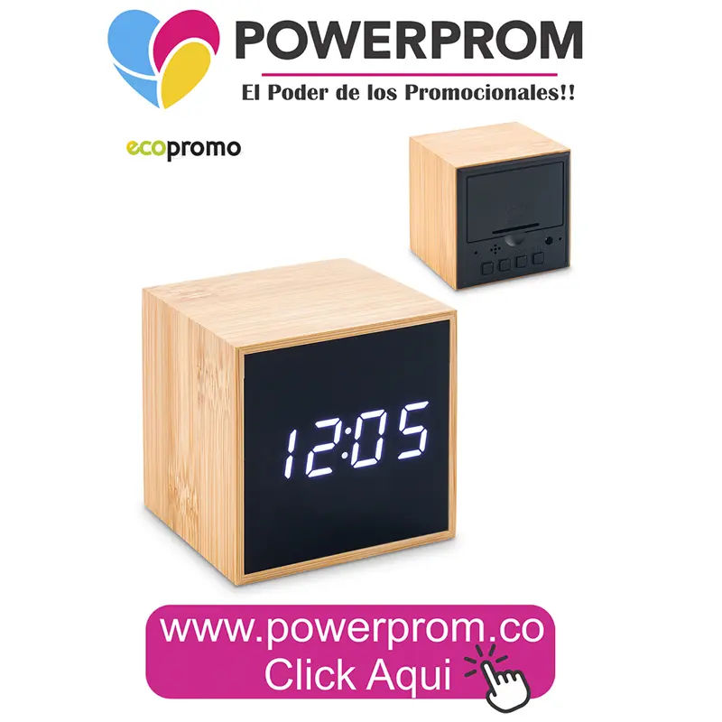 Reloj LED de bambú ecológico con logo grabado