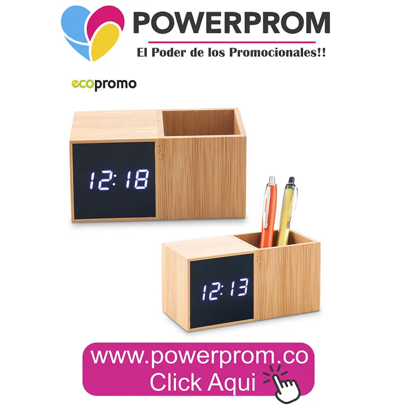Reloj con porta bolígrafos de bambú ecológico personalizado