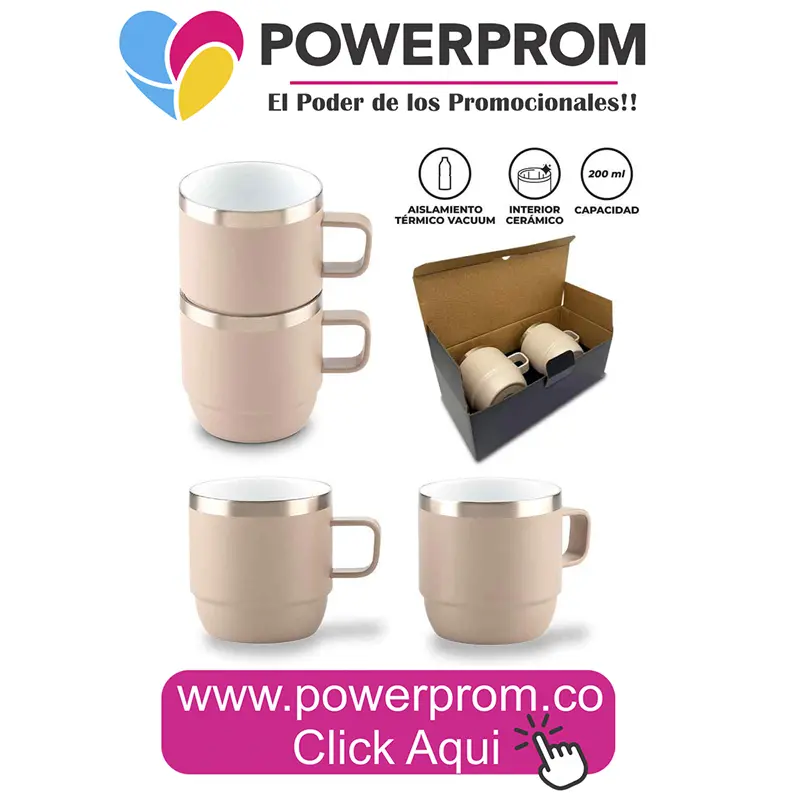 Set de mugs metálicos Stylor 200 mL personalizado con logo en Colombia.