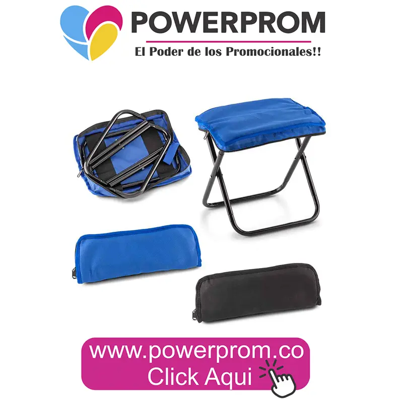 Silla Compact Flex plegable personalizada con logo para eventos y activaciones en Colombia.