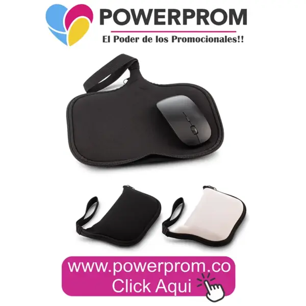 Set de mouse pad y mouse personalizado con logo PowerProm – productos promocionales tecnológicos Bogotá y principales ciudades de Colombia.