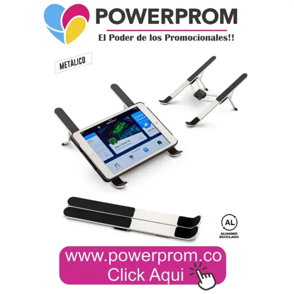 Soporte metálico Atlas Eco personalizado con logo PowerProm – productos promocionales ecológicos y tecnológicos en Bogotá (Usaquén, Chapinero, Suba, Engativá, Fontibón, Kennedy, Bosa, Tunjuelito, San Cristóbal, Teusaquillo, Puente Aranda, Barrios Unidos, Santa Fe, Antonio Nariño, Rafael Uribe Uribe, Ciudad Bolívar, Candelaria, Sumapaz) y principales ciudades de Colombia.