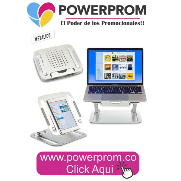 Soporte metálico premium personalizado PowerProm Bogotá y Colombia
