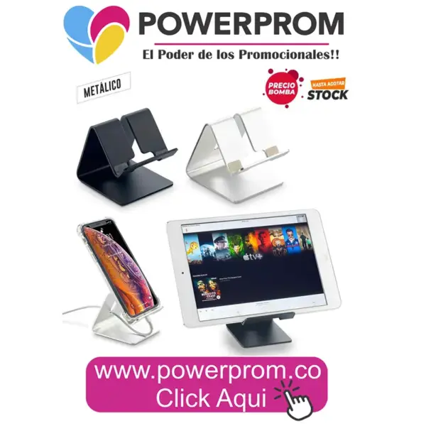 Soporte metálico Aluminium personalizado con logo PowerProm Bogotá Colombia
