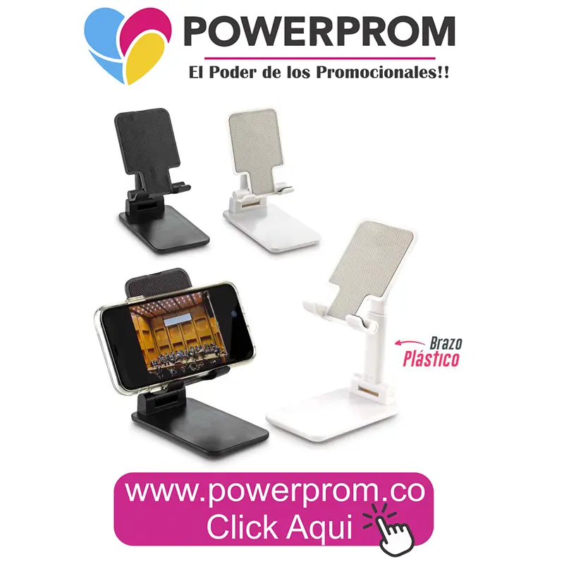 Soporte Nixon personalizado con logo PowerProm Bogotá y principales ciudades