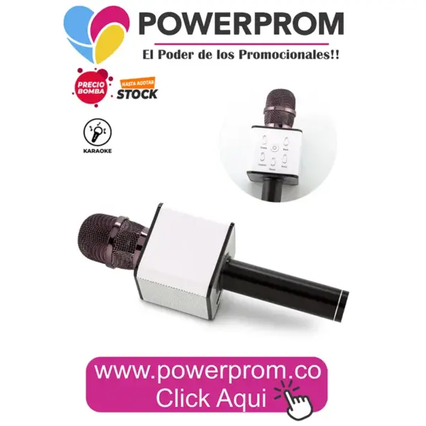 Speaker Bluetooth con micrófono karaoke personalizado PowerProm – productos promocionales tecnológicos Bogotá y principales ciudades de Colombia.