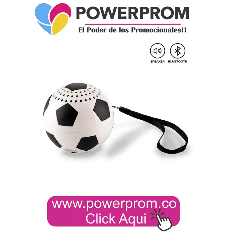 Parlante Bluetooth Soccer Ball personalizado con logo para campañas deportivas en Colombia.