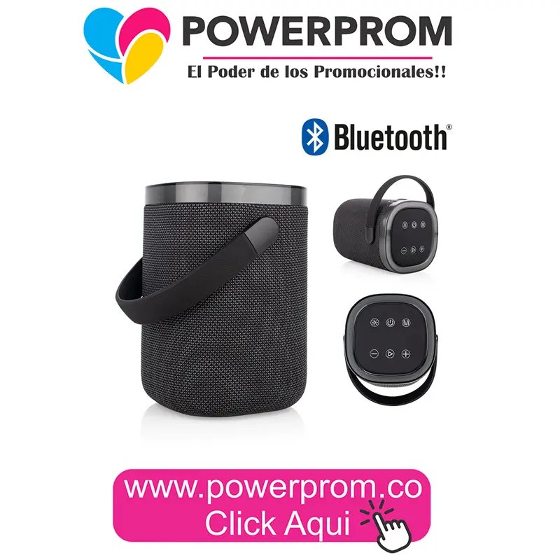 Altavoz Blacked personalizado con logo para regalos empresariales en Colombia.