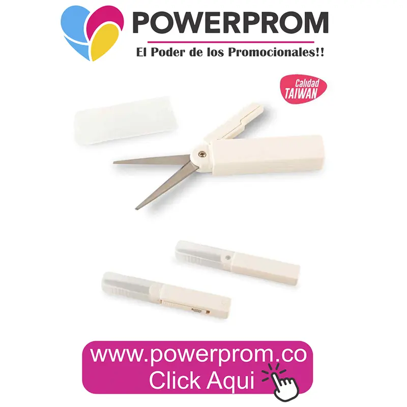 Tijeras plásticas personalizadas con logo para oficina, colegios y eventos en Colombia.