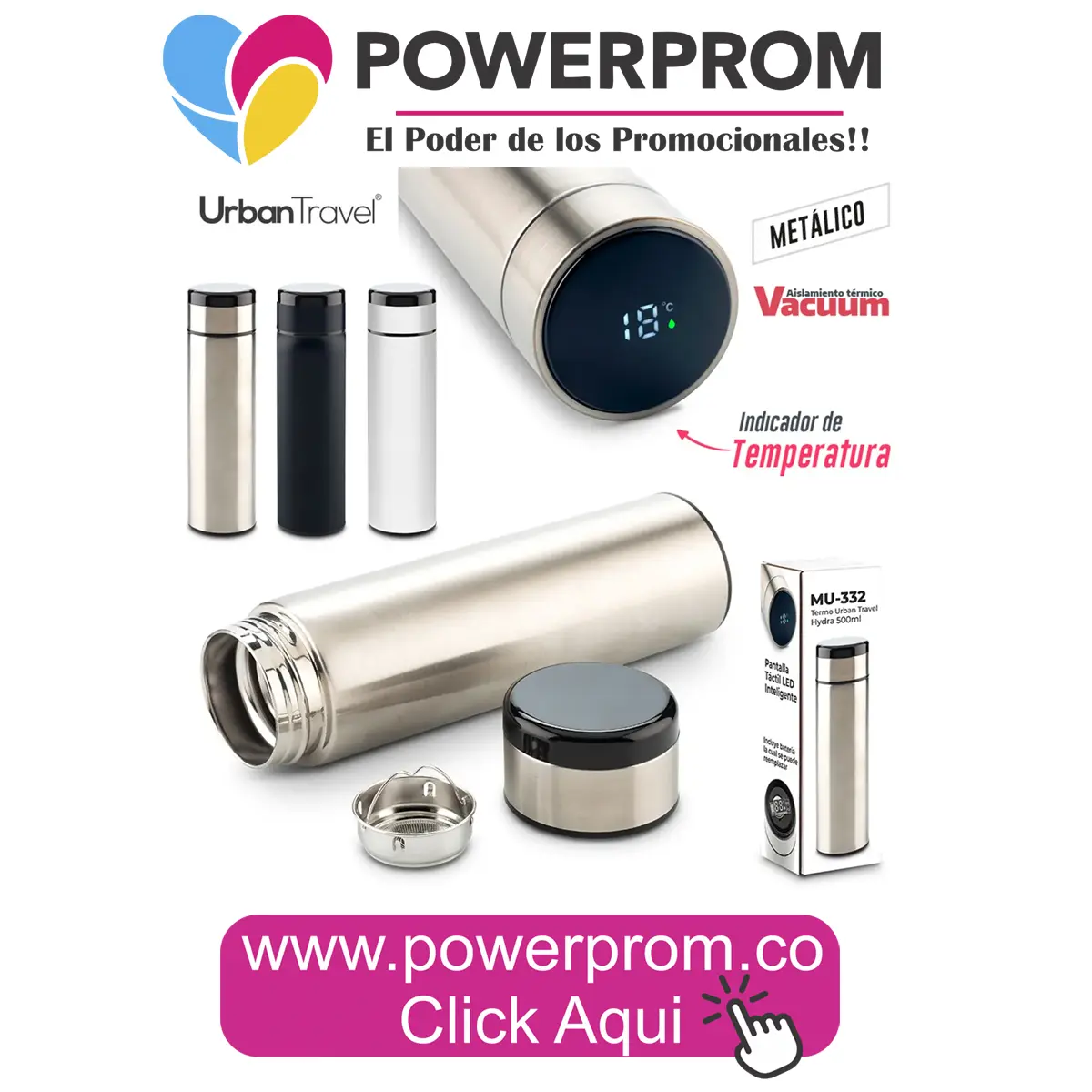 Termo Urban Travel Hydra 750 ml personalizado PowerProm Bogotá y Colombia