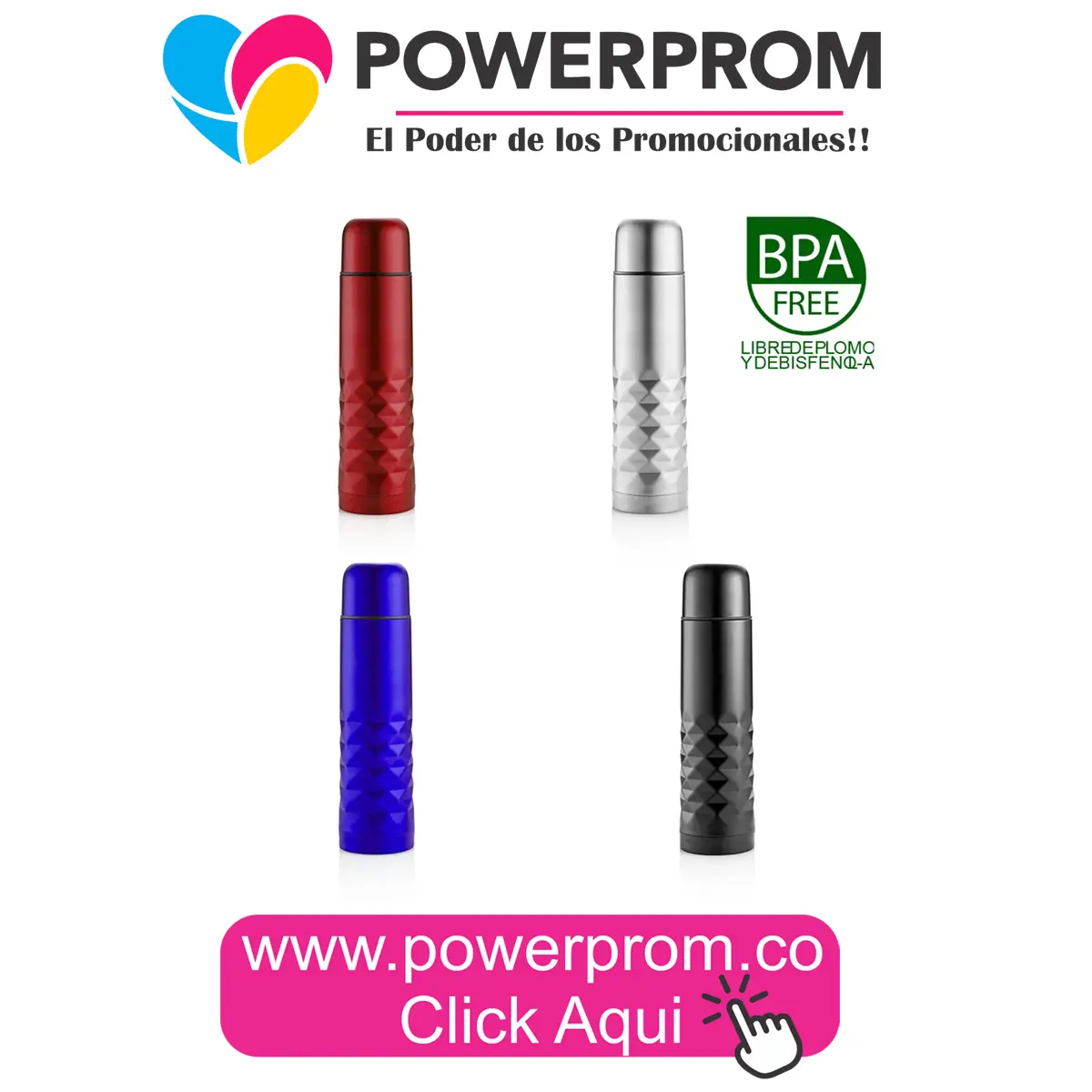 Termo en acero Vacuum 500 ml personalizado PowerProm Bogotá y Colombia
