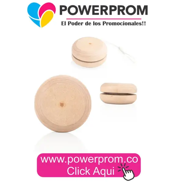 VI0329 Yoyo Madera personalizado con logo para activaciones en Colombia